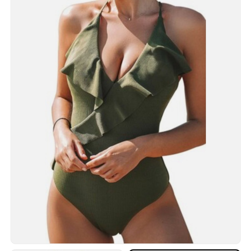 Cupshe Olive Green Ruffle One-Piece Swimsuit